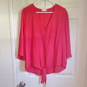 Kancystore Women's Red Button-Front Tie-Hem Blouse Size XL